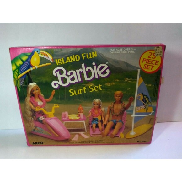 Barbie Jet Ski Playset ARCO ISLAND FUN SURF SET 1987 #7948 flippers Sailboard - Picture 9 of 11